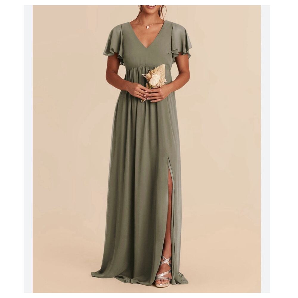 Birdy Grey Olive Green Maxi Dress with Flutter Sleeves